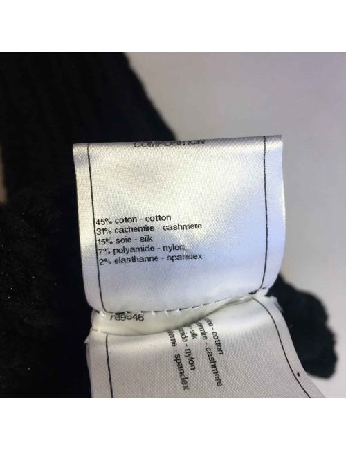 Mitaines T2 CHANEL en coton cachemire et soie noire et fils argentés