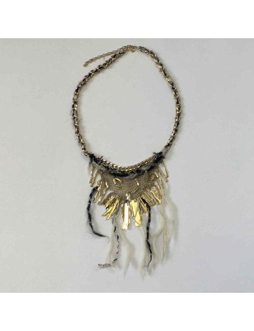 Ceinture CHANEL en cote de maille en métal doré et chutes de laine