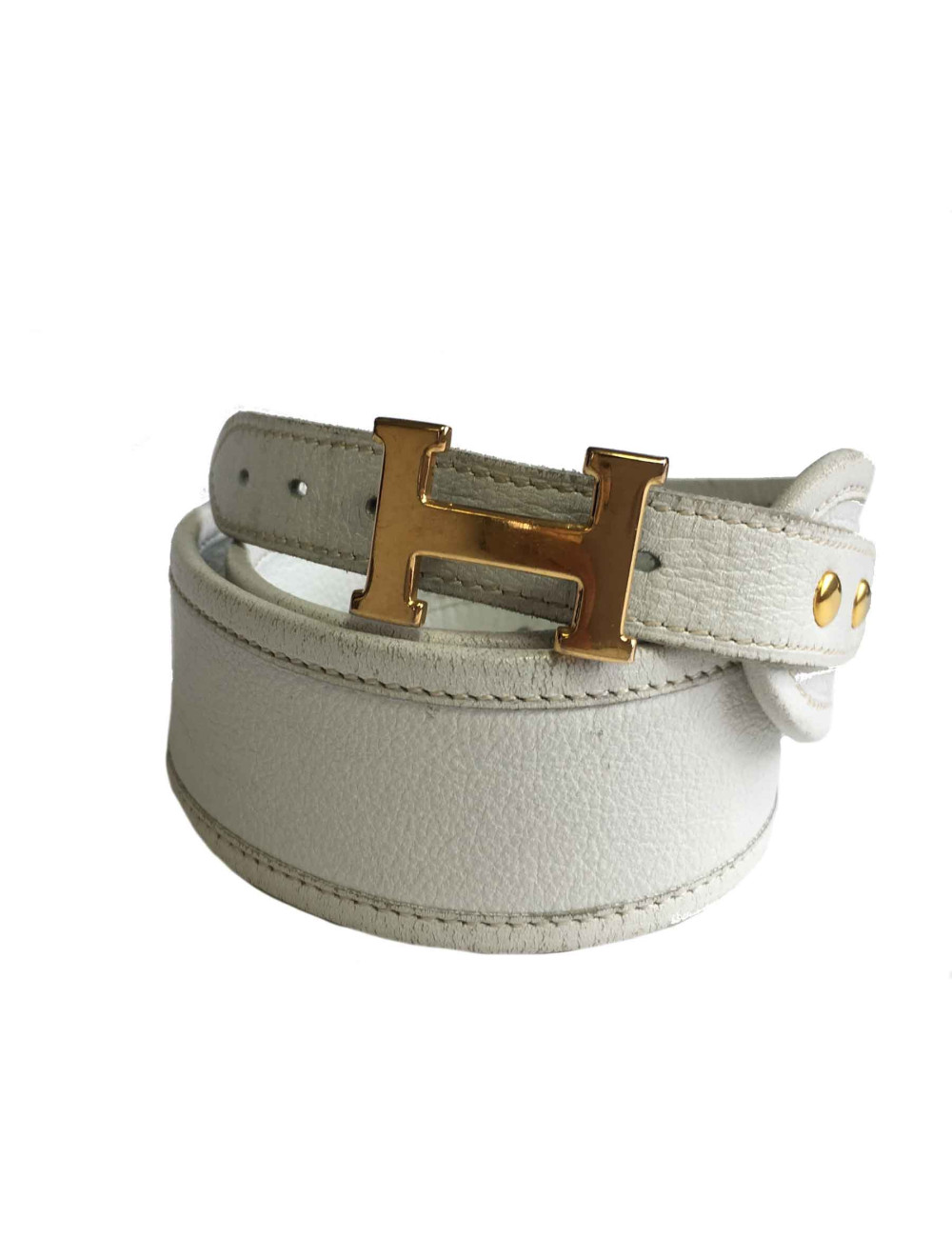 Ceinture HERMES en cuir blanc et boucle H vintage