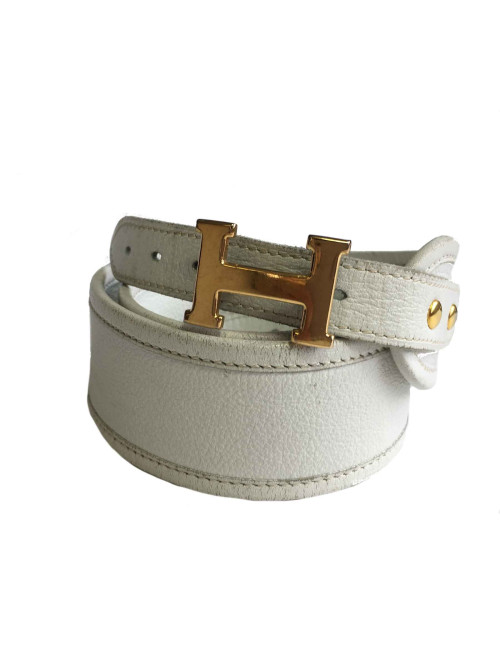 Ceinture HERMES en cuir blanc et boucle H vintage