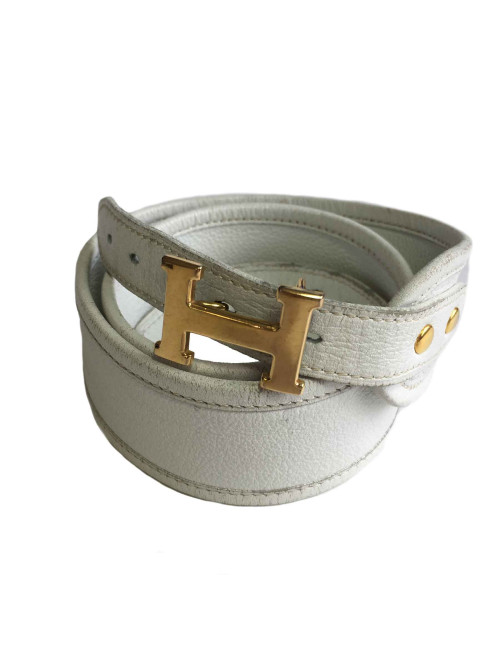 Ceinture HERMES en cuir blanc et boucle H vintage