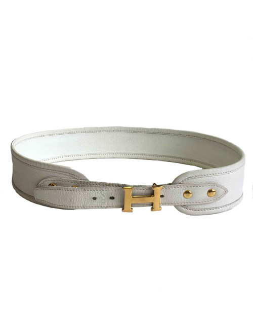 Ceinture HERMES en cuir blanc et boucle H vintage