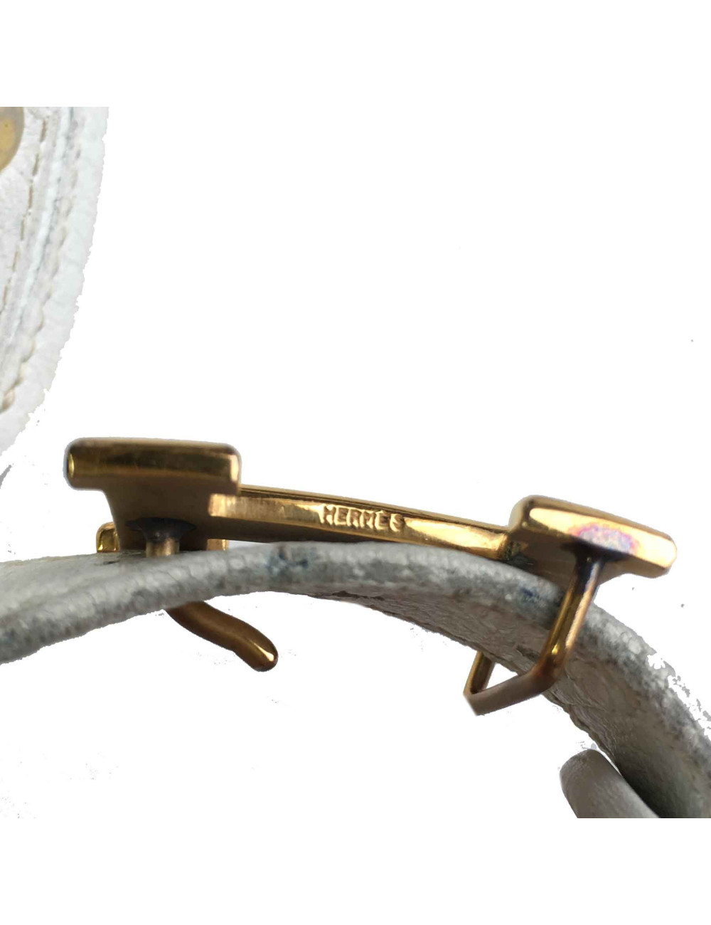 Ceinture HERMES en cuir blanc et boucle H vintage