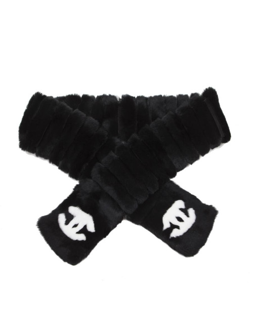 Echarpe CHANEL orilag noire et CC blanc