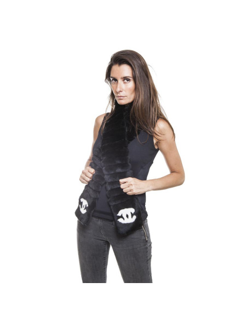Echarpe CHANEL orilag noire et CC blanc