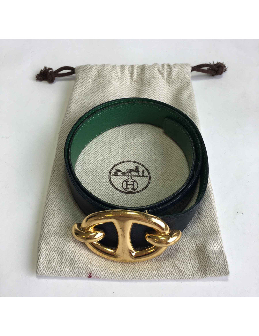 Ceinture HERMES réversible T70 en cuir vert et bleu nuit