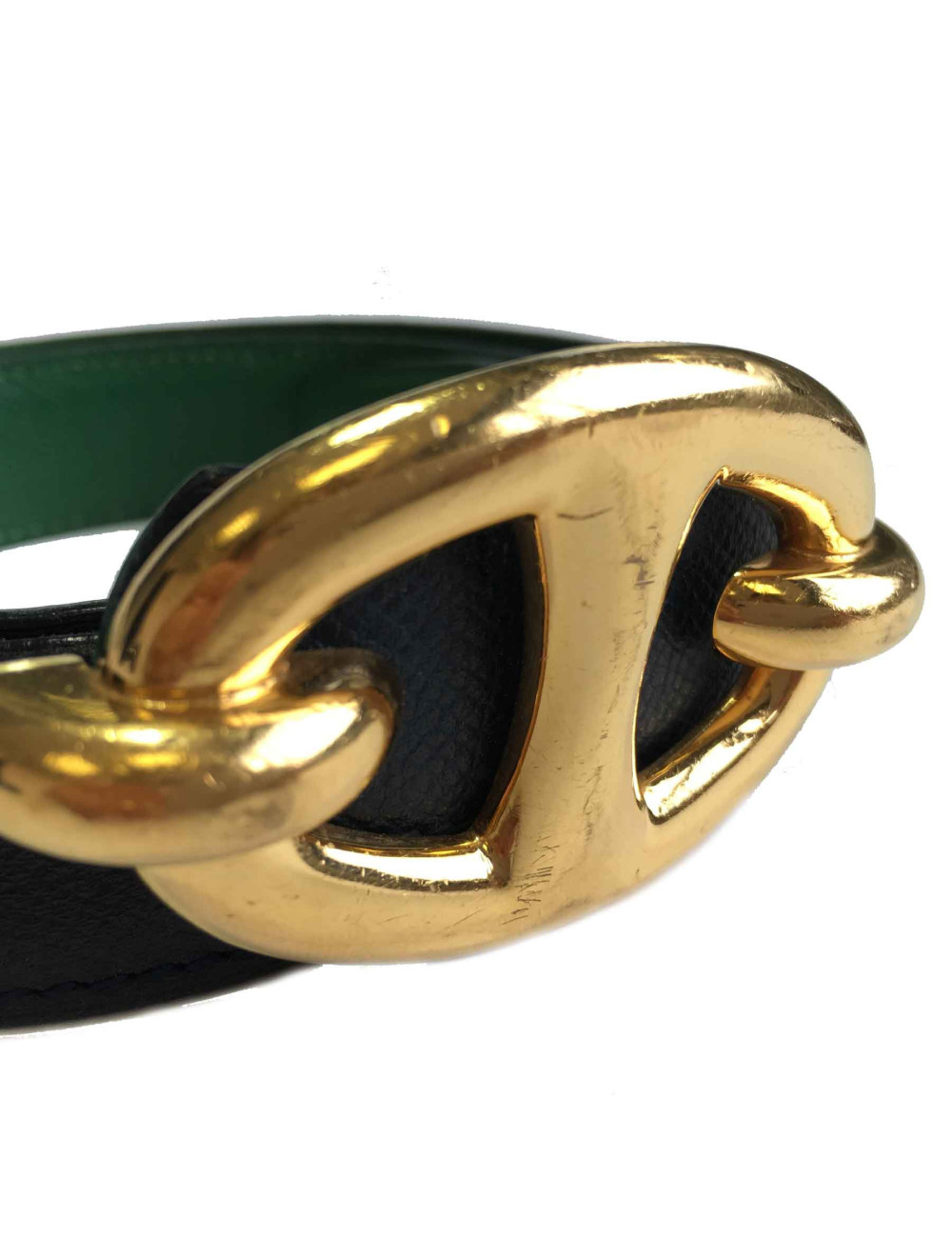 HERMES vintage reversible belt in green and navy blue leather size 70FR