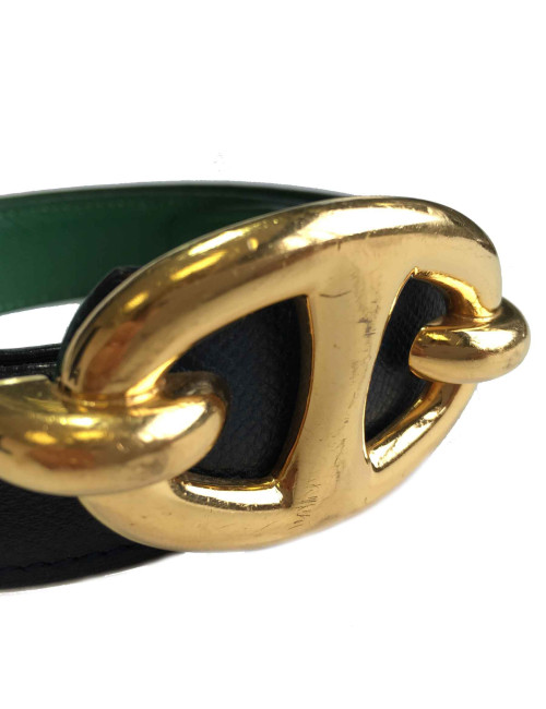 HERMES vintage reversible belt in green and navy blue leather size 70FR