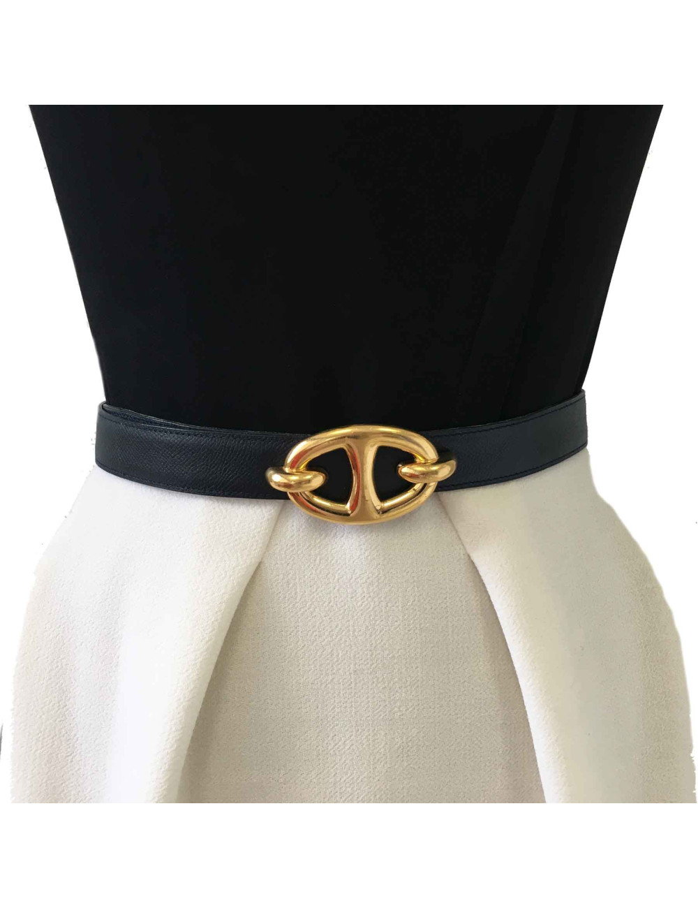 Ceinture HERMES réversible T70 en cuir vert et bleu nuit