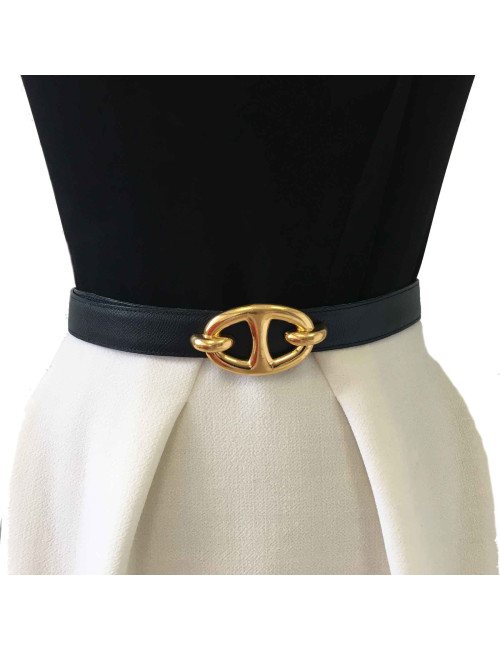 Ceinture HERMES réversible T70 en cuir vert et bleu nuit