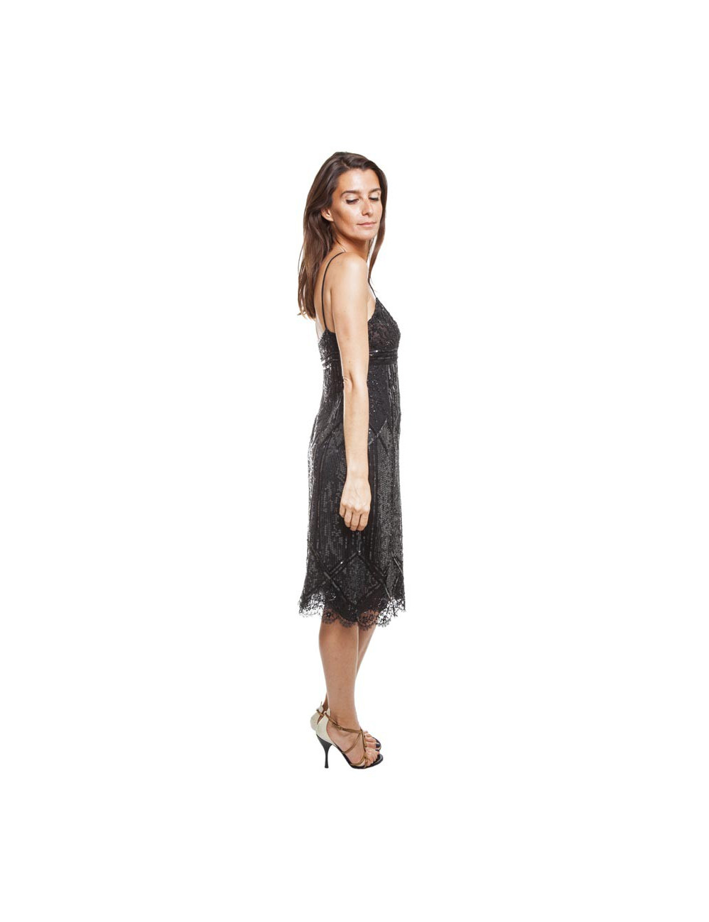 Robe VALENTINO T 40 en soie noire, perles et sequins