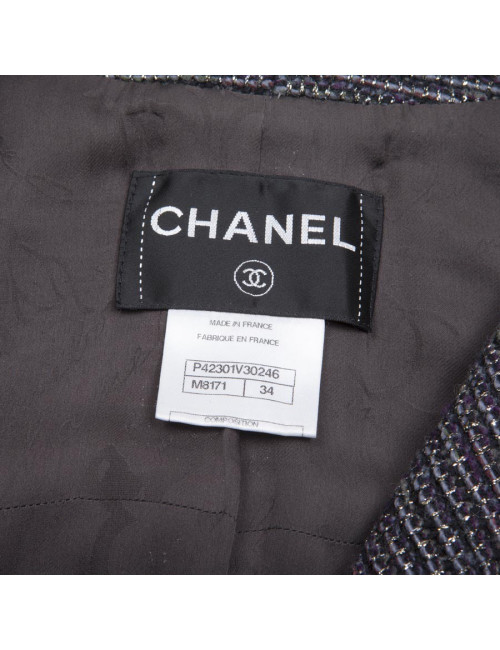 CHANEL Coat dress in purple tweed and pale gold threads size 34FR