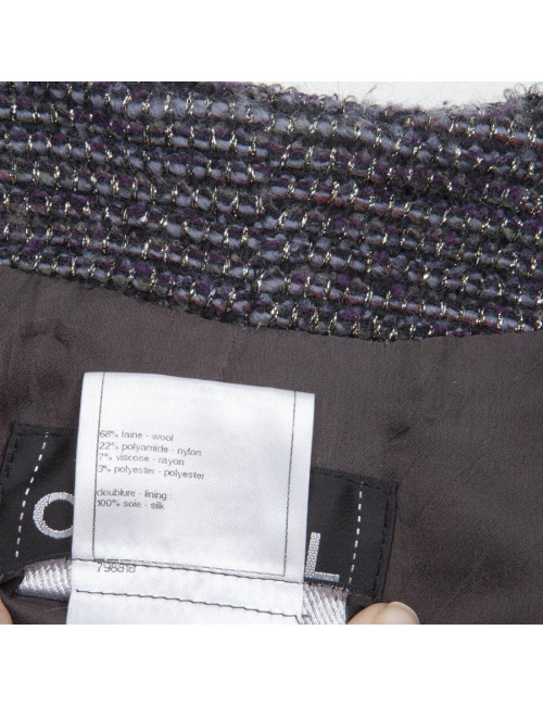 CHANEL Coat dress in purple tweed and pale gold threads size 34FR