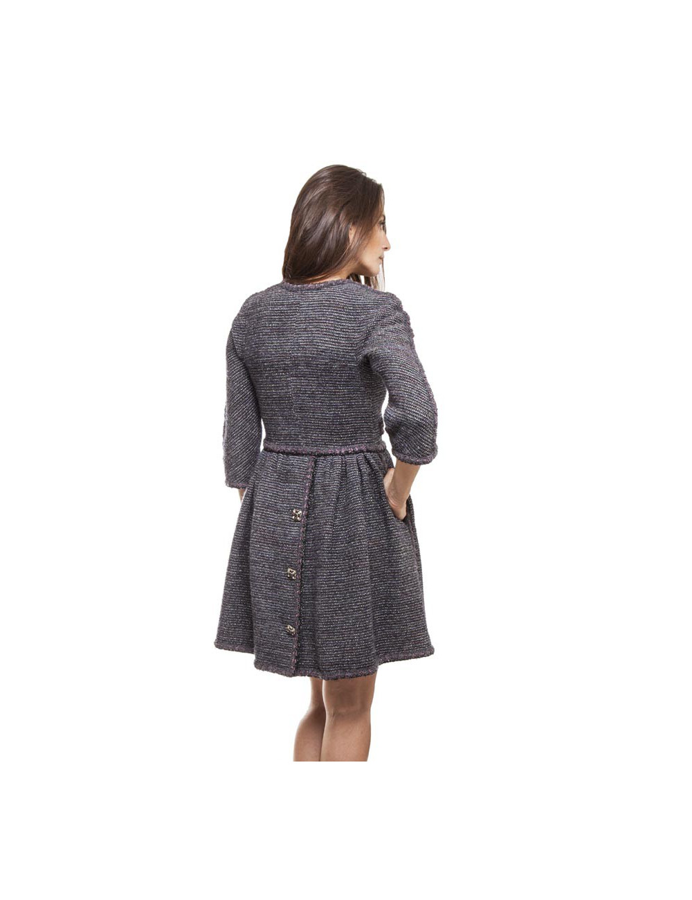 CHANEL Coat dress in purple tweed and pale gold threads size 34FR