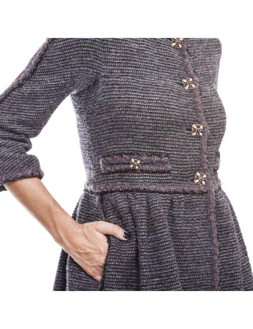 CHANEL Coat dress in purple tweed and pale gold threads size 34FR