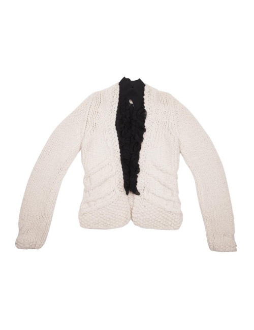 Gilet T  CHANEL  t 36 laine écrue et plastron noir