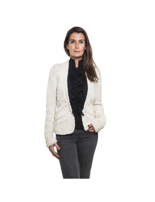 CHANEL knitted waistcoat in unbleached wool with a black plastron size 36FR