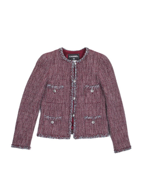 Veste CHANEL T 36 "Paris-Venise" Tweed à chevrons rouge blanc et gris