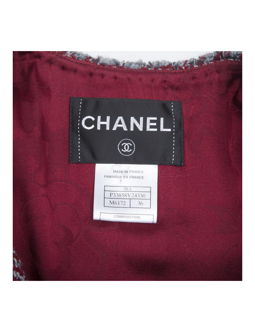 Veste CHANEL T 36 "Paris-Venise" Tweed à chevrons rouge blanc et gris