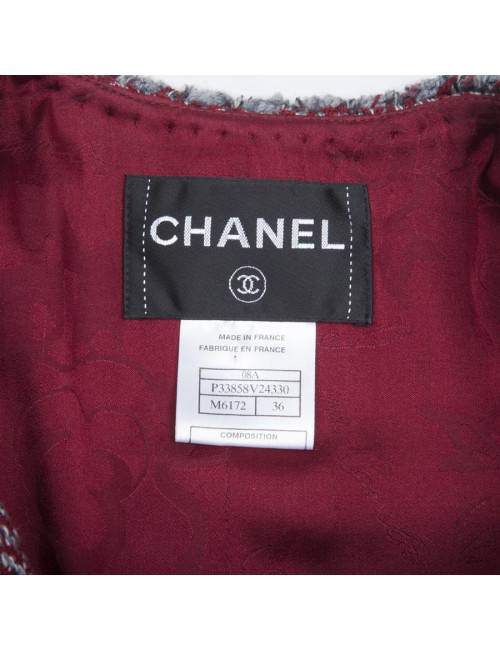 Veste CHANEL T 36 "Paris-Venise" Tweed à chevrons rouge blanc et gris