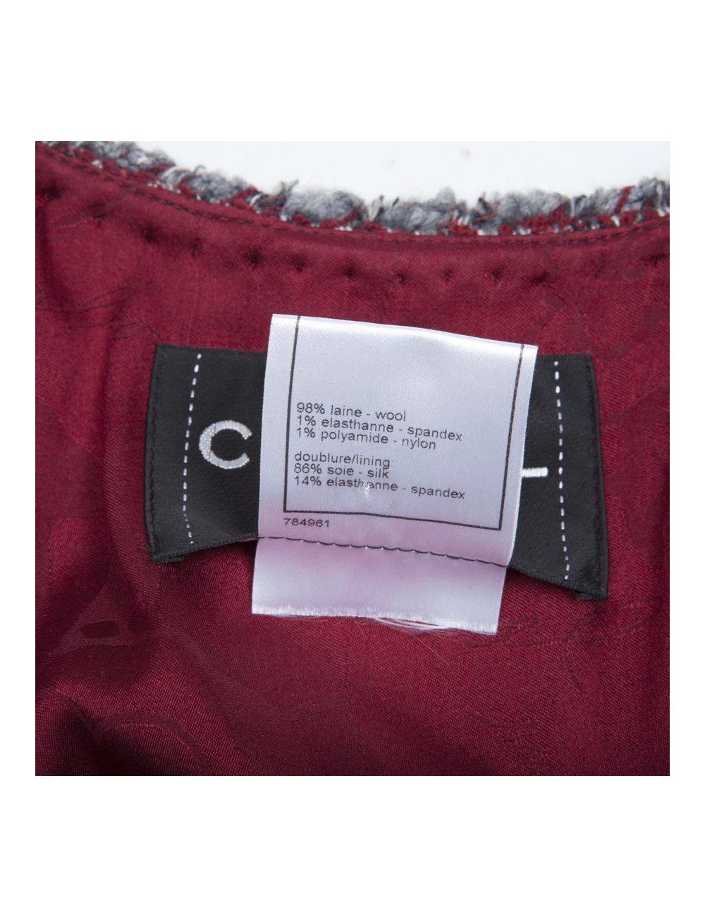 Veste CHANEL T 36 "Paris-Venise" Tweed à chevrons rouge blanc et gris