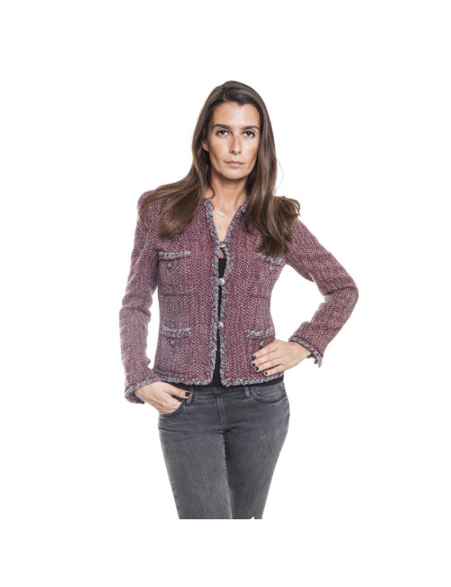 Veste CHANEL T 36 "Paris-Venise" Tweed à chevrons rouge blanc et gris