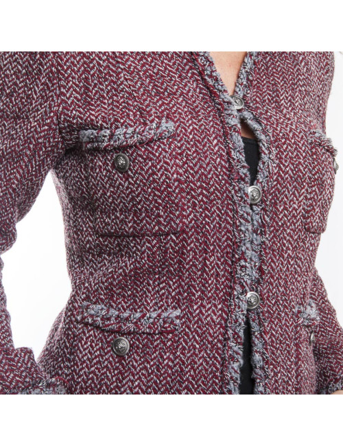 Veste CHANEL T 36 "Paris-Venise" Tweed à chevrons rouge blanc et gris