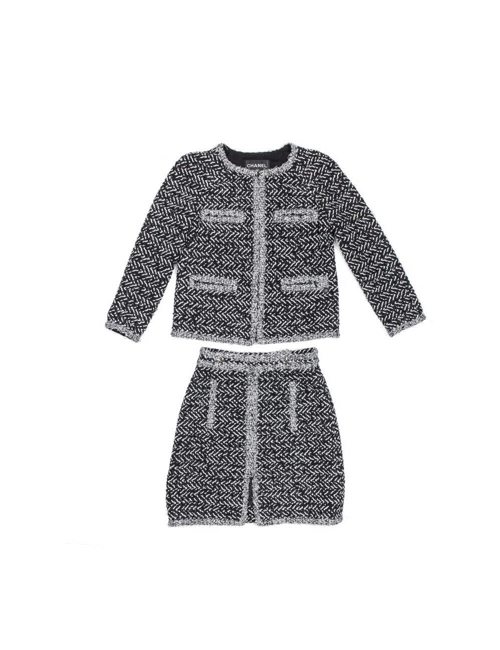 Ensemble CHANEL T 36 tweed gris et blanc