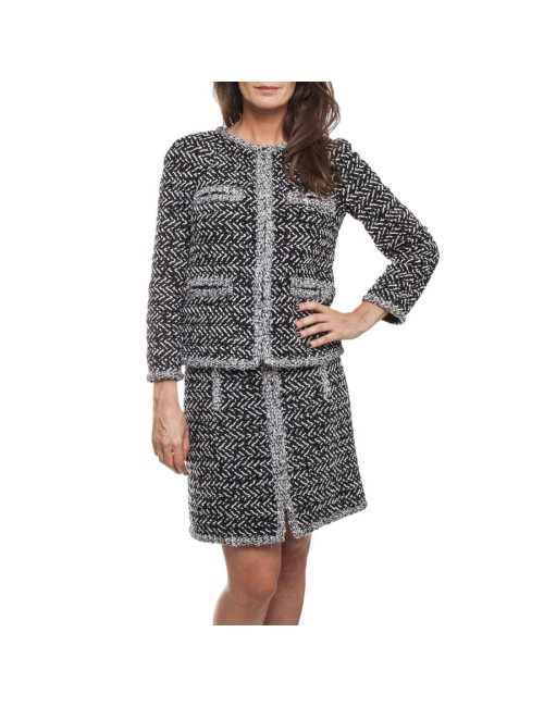 Ensemble CHANEL T 36 tweed gris et blanc
