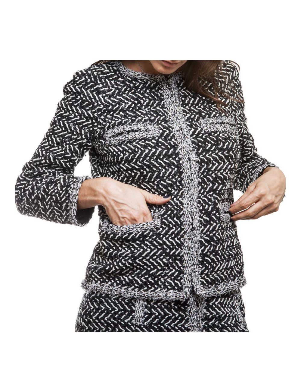 Ensemble CHANEL T 36 tweed gris et blanc