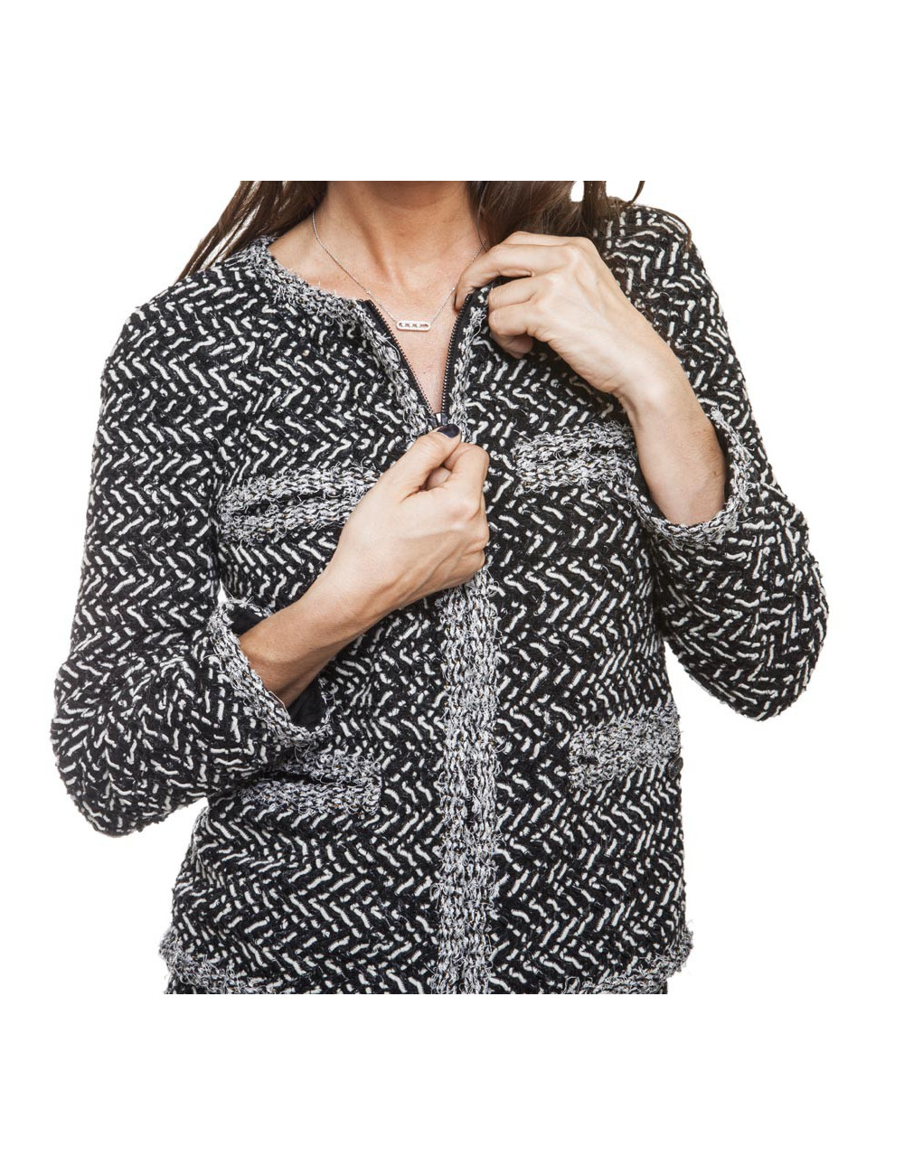 Ensemble CHANEL T 36 tweed gris et blanc