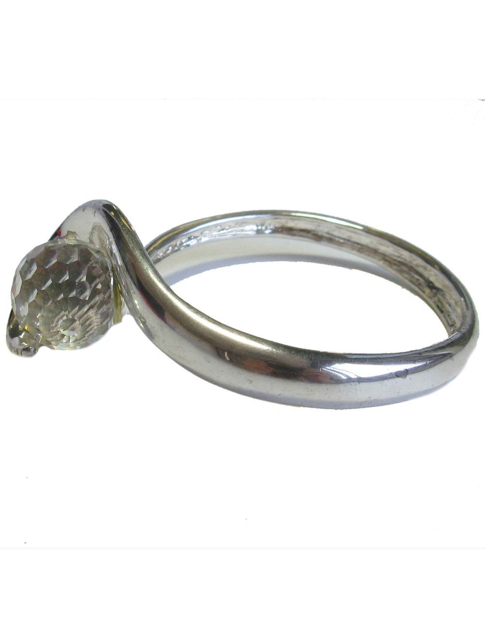 Bracelet non signé en métal argenté et boule facettée Swarovski