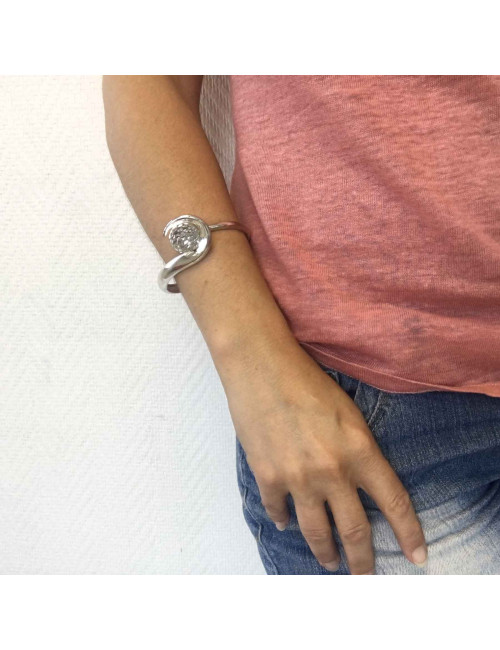 Unsigned Silver metal bracelet with swarovski faceted ball