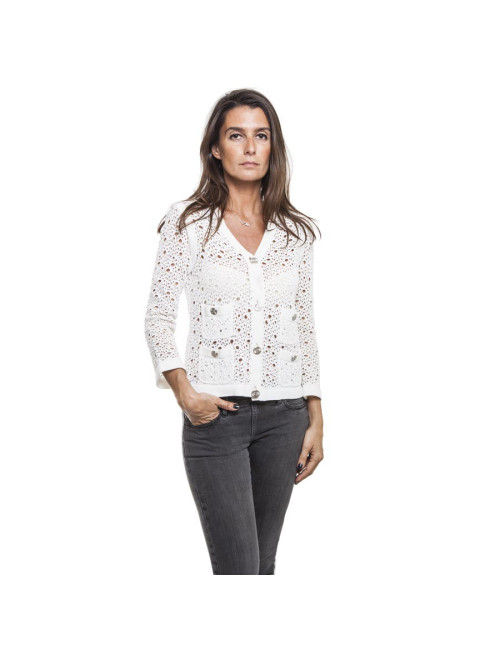 cardigan CHANEL T 36 en maille blanc