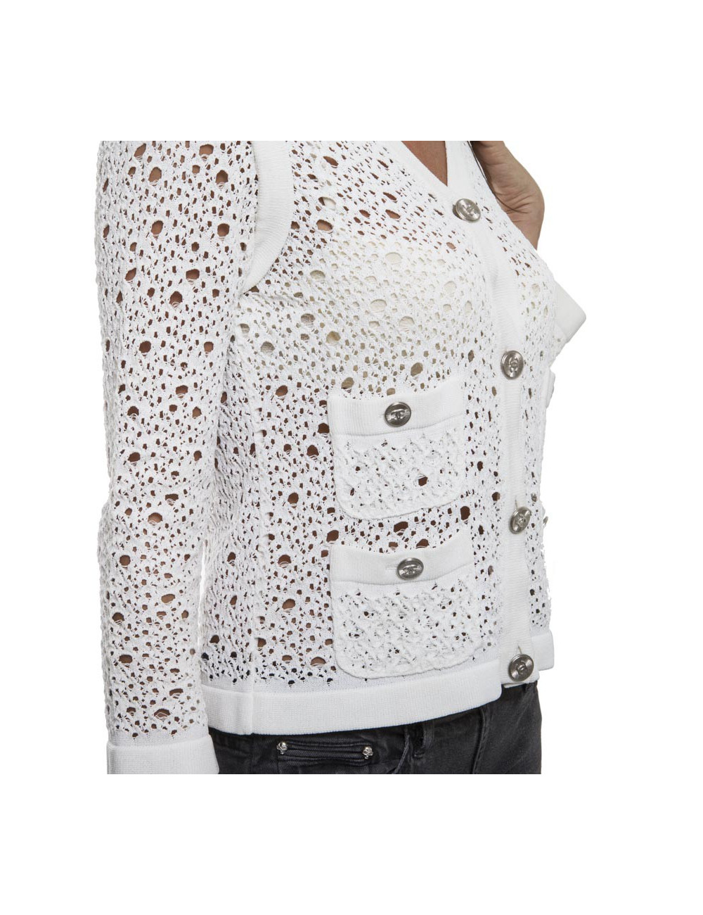 Gilet CHANEL T 36 en mailles blanc