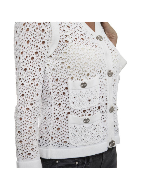cardigan CHANEL T 36 en maille blanc