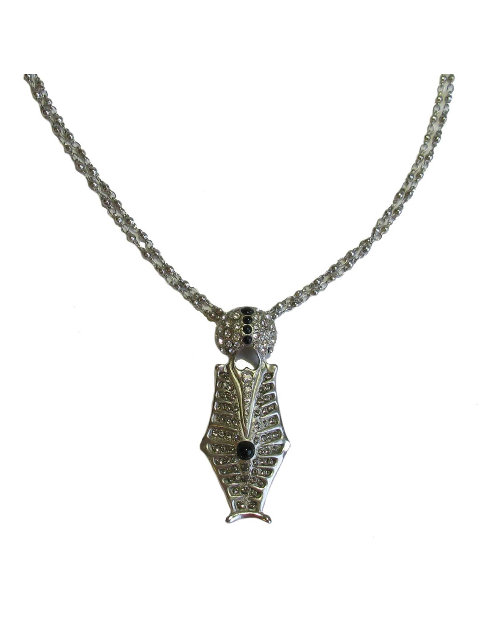 Collier CHRISTIAN LACROIX en métal argenté pendentif serti de brillant et perles noires