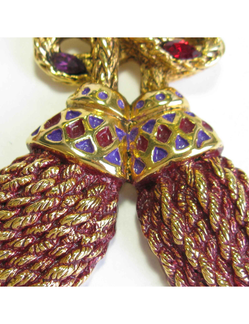 Boucles d'oreille clips F.VOLLE vintage en métal doré et résine bordeaux et violette