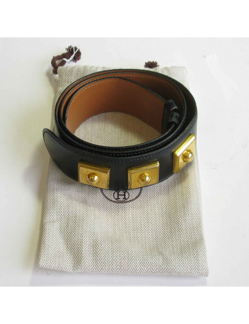 Ceinture Piano HERMES en cuir box noir