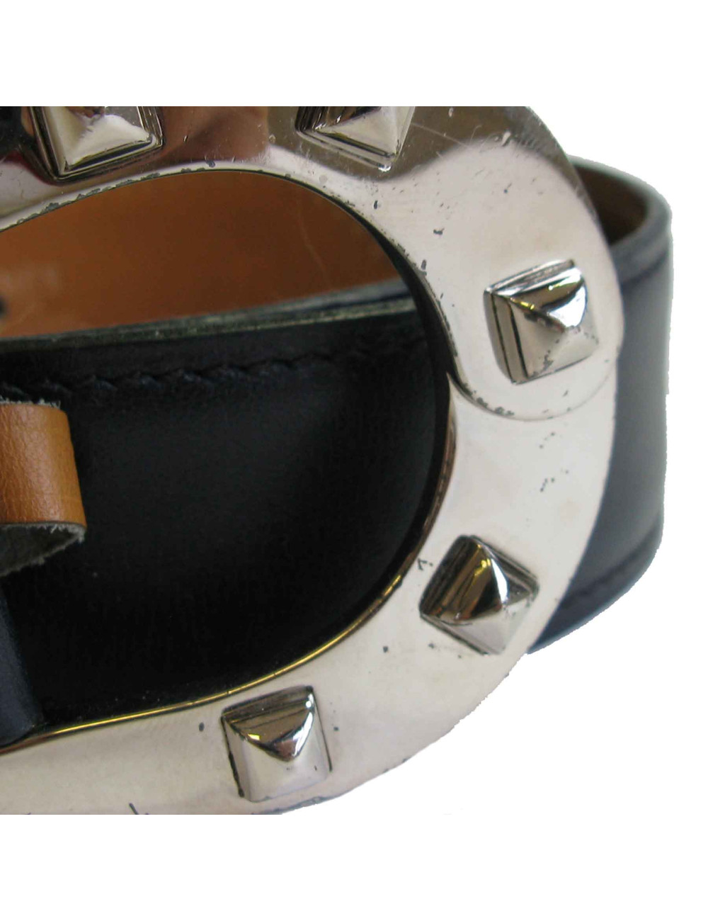 Ceinture HERMES  T72 en cuir box bleu marine et fer à cheval clouté