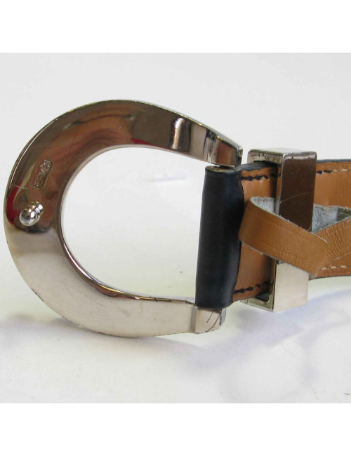 Ceinture HERMES  T72 en cuir box bleu marine et fer à cheval clouté