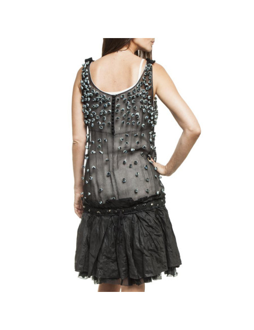 Robe LOUIS VUITTON T 38 FR en soie noire avec petites fleurs bleues