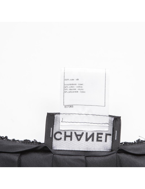 Robe portefeuille plissée  de cocktail CHANEL T 38 en soie noire