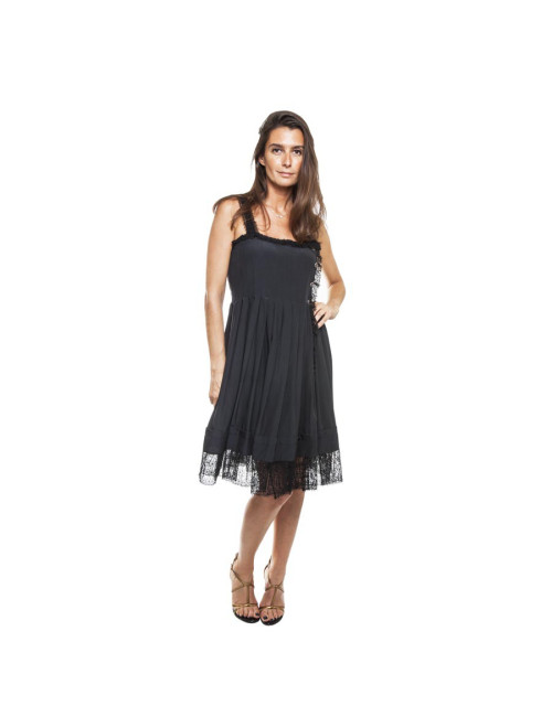 Robe portefeuille plissée  de cocktail CHANEL T 38 en soie noire