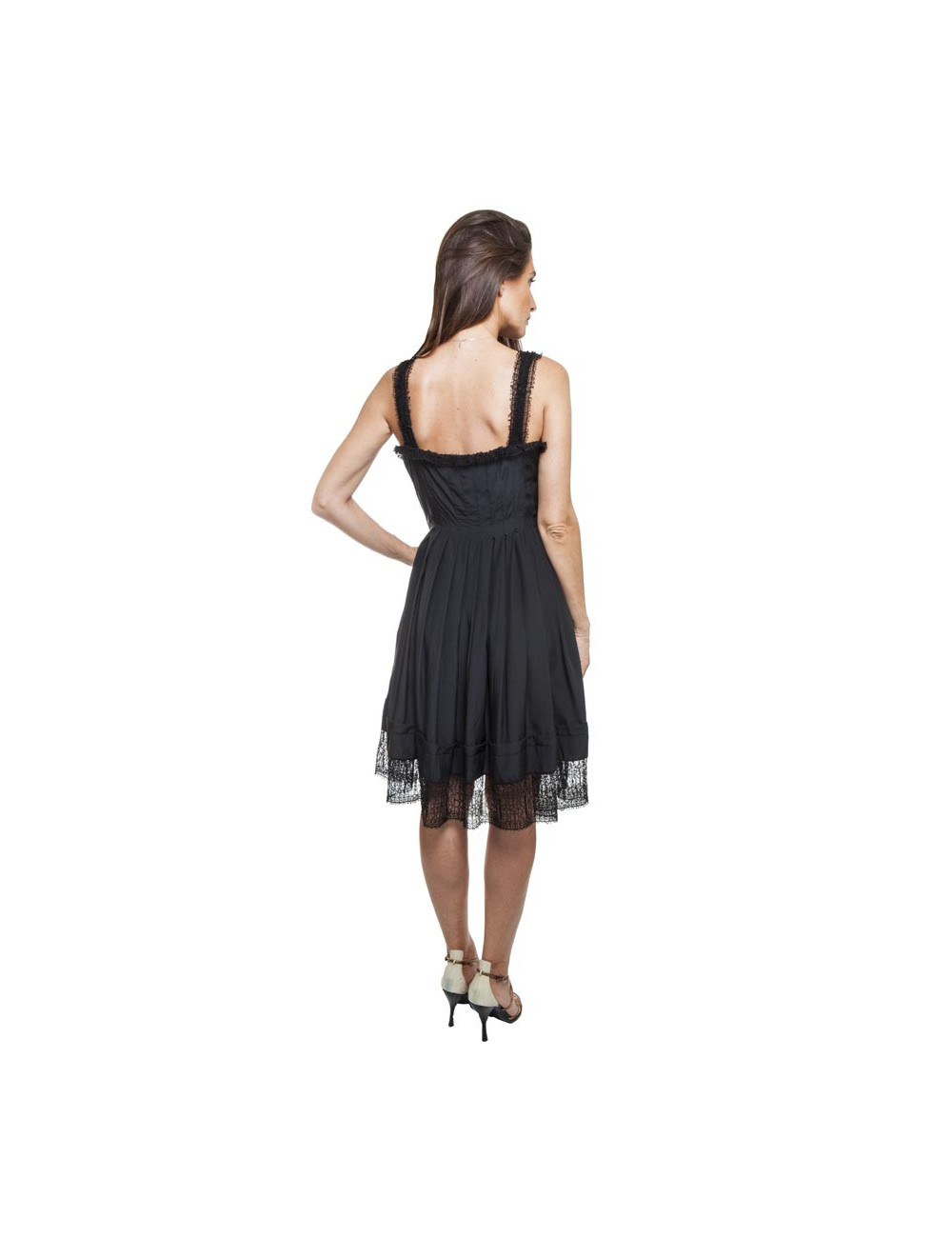Robe portefeuille plissée  de cocktail CHANEL T 38 en soie noire