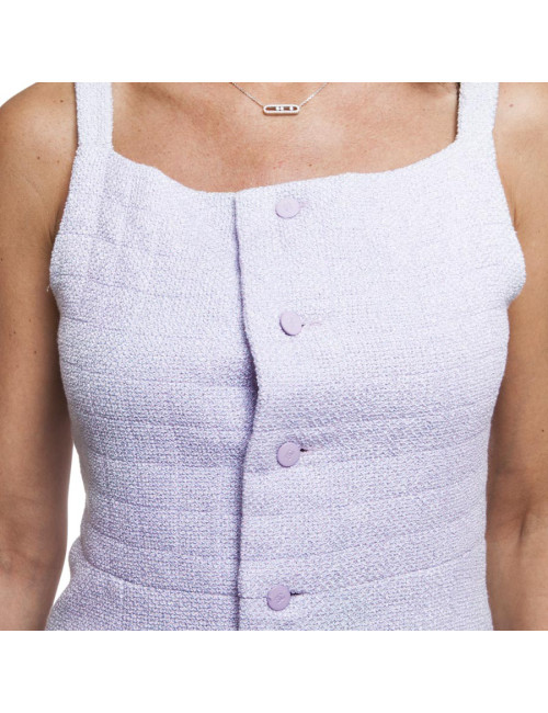 Ensemble CHANEL t 38  haut et jupe tweed parme