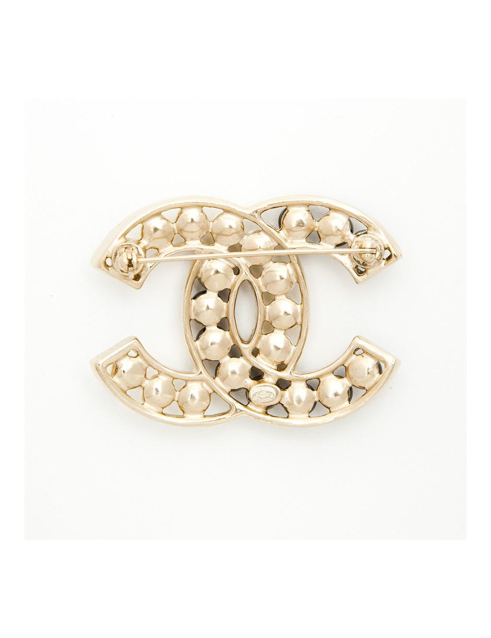 Broche CHANEL bicolore perles nacrées et noires 