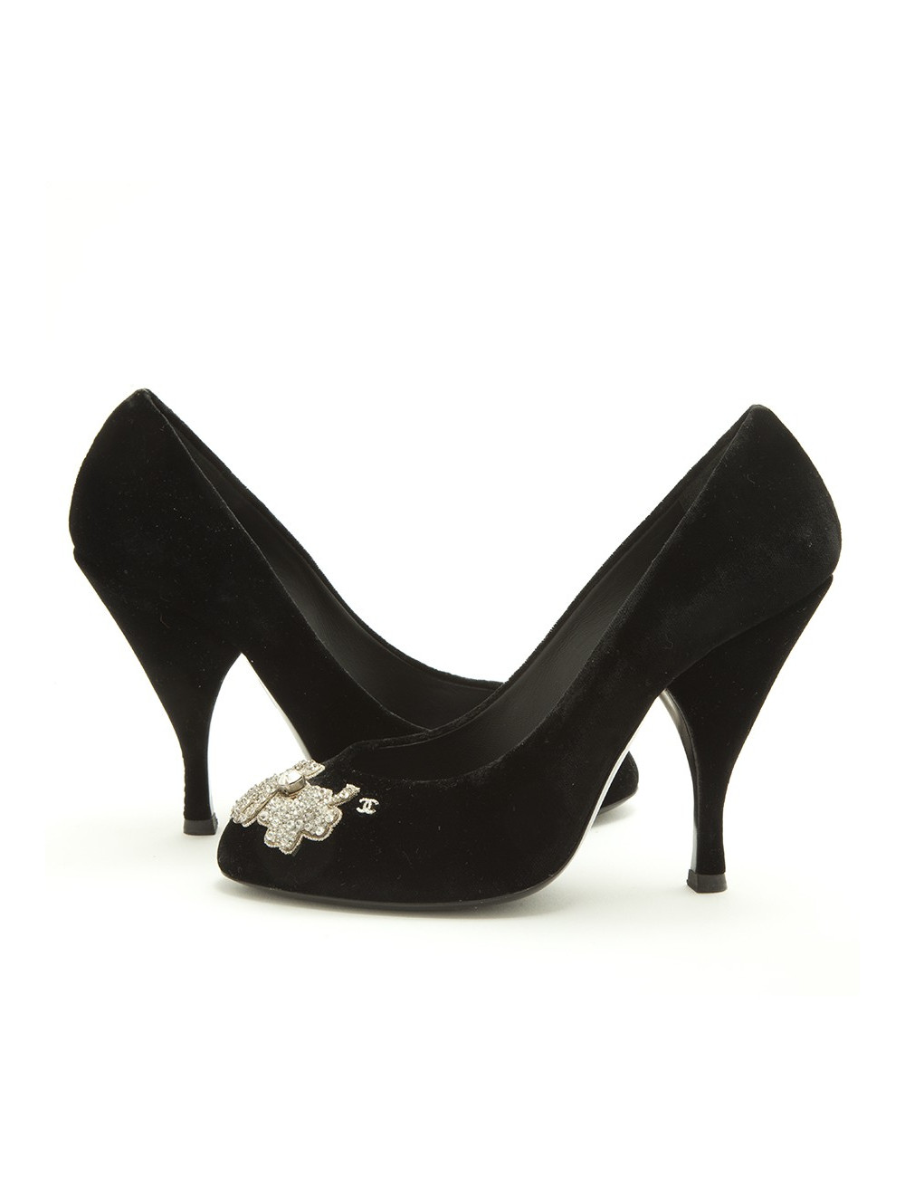 CHANEL Couture Pumps Size 37.5FR in black silk velvet and embroidery