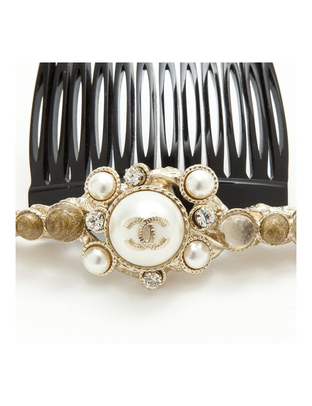 Peigne broche à cheveux CHANEL perles nacrées et strass