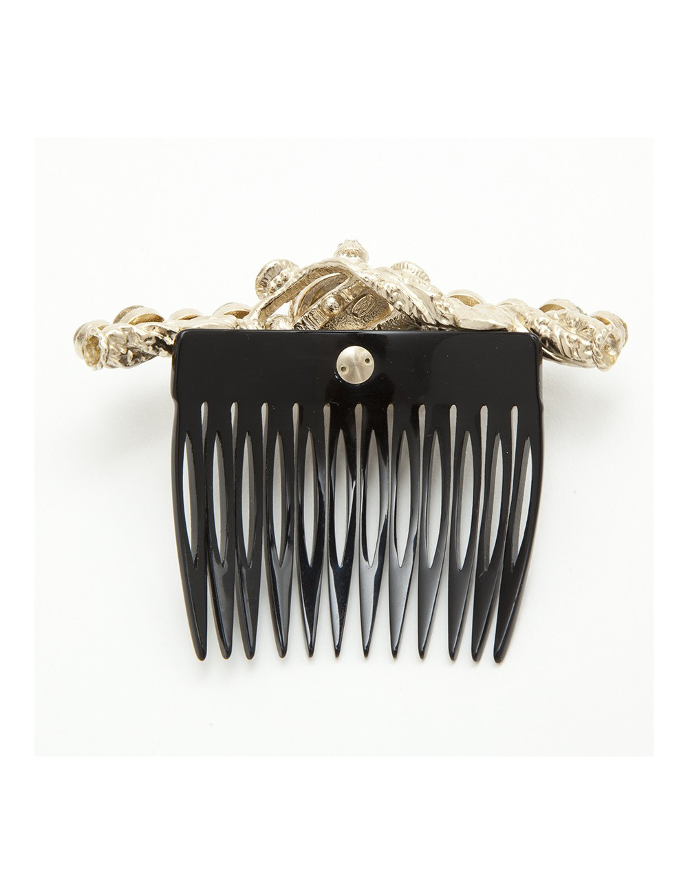 Peigne broche à cheveux CHANEL perles nacrées et strass